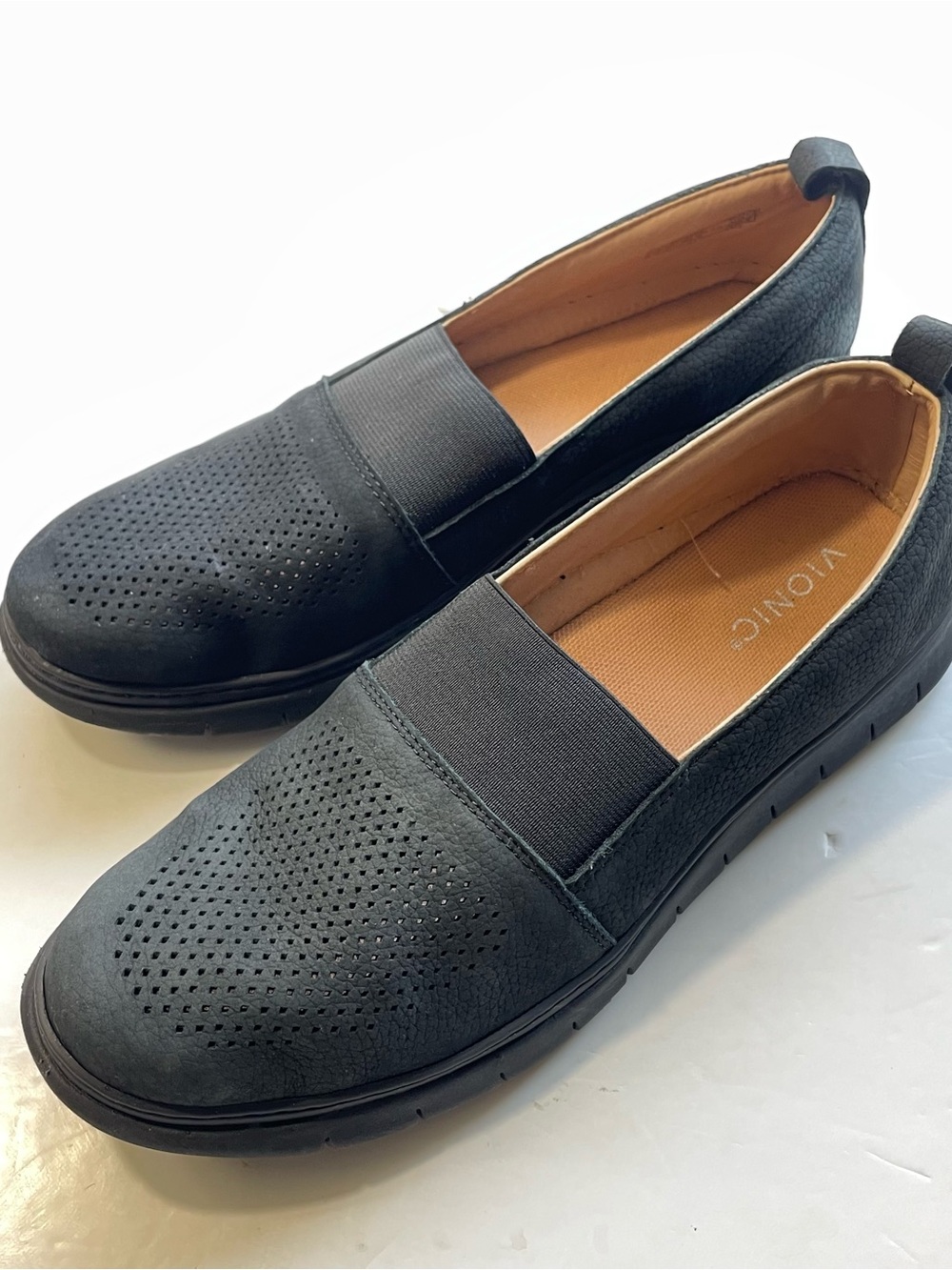 Vionic Roxan Black Nubuck Perforated Slip-On Comfort Sneakers - Women's Size 9.5